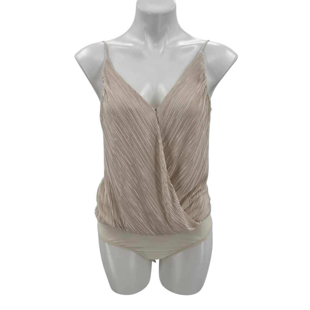 Astr Cream Bodysuit with Plunging V-Neckline